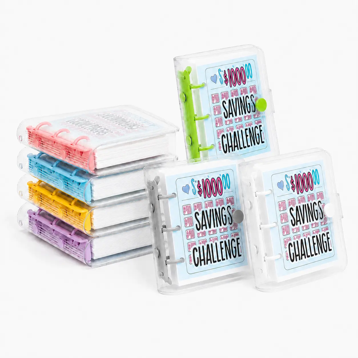 1000 Dollar Savings Challenge Book, 25-Page PVC Cash Budget Binder with Clear Cover, Durable Metal Rings, Money Organizer for Saving Goals