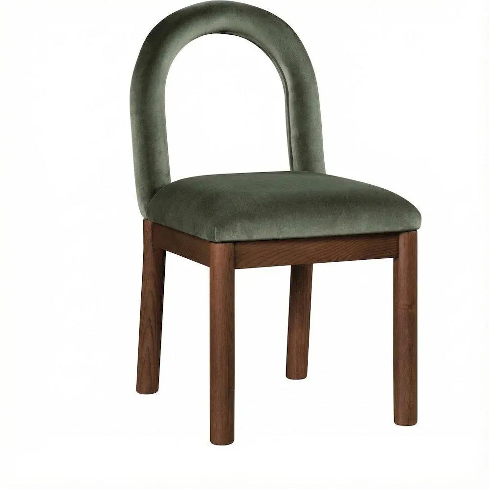 1-Piece Art Deco Brown Velvet Dining Chair with Cushioned Seat, One-Piece