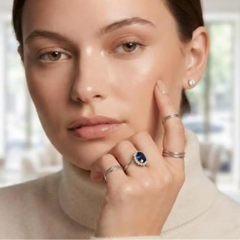 Blue Sapphire Halo Ring - Fine Jewelry Sapphire Ring for Special Occasions size 8'