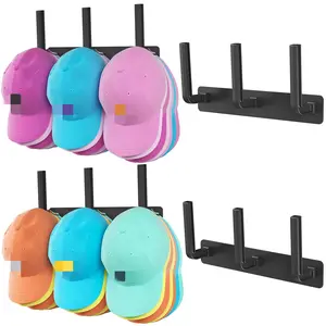 2-Pack Hat Rack for Baseball Caps | Wall/Door Mountable Hat Organizer Holds 30 Hats | Space-Saving Black Hat Hanger for Closet & Room