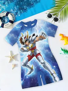 Boys' one-piece swimsuit "Saint Seiya Cool Burning Style" with Pegasus Meteor Fist special effect print + skin-friendly and quick-drying one-piece design, handsome and eye-catching, making you the center of attention during summer water fun~