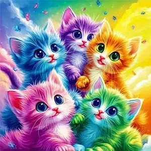 5D Full Drill Five Colorful Rainbow Kittens with Butterflies Diamond Painting Kit - Whimsical Feline Joy | DIY Gift for Cat Lover, Birthday & Home Decor | Perfect Wall Art for Living Rooms, Playrooms & Cheerful Spaces
