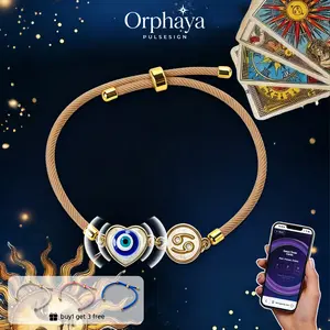 The Smart Oracle NFC Zodiac Bracelet, Heart Evil Eye Design for Interactive Tarot Reading & Daily Horoscope (With 4 Interchangeable Cords) - Adjustable Unisex Spiritual Jewelry, Everyday Style Switching