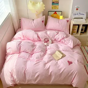 3pcs Embroidered Heart Bedding Set, Includes 1 Duvet Cover and 2 Pillowcases（without comforter and pillow insert）, Single Twin Double Queen Size, All Seasons, Comfy Bedding Set