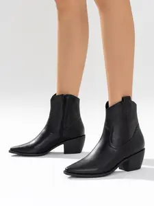 Women's Ankle Boots Western Cowboy Style, Daily Wear Boots, PU Leather Upper, Rubber Sole, Plain Pattern, Fall & Winter Fashion Shoes