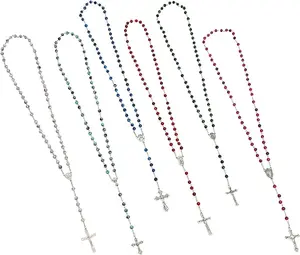 12 Pack Rosary Beads for Men and Women, Bulk Necklaces for Catholic Gifts (6 Colors)