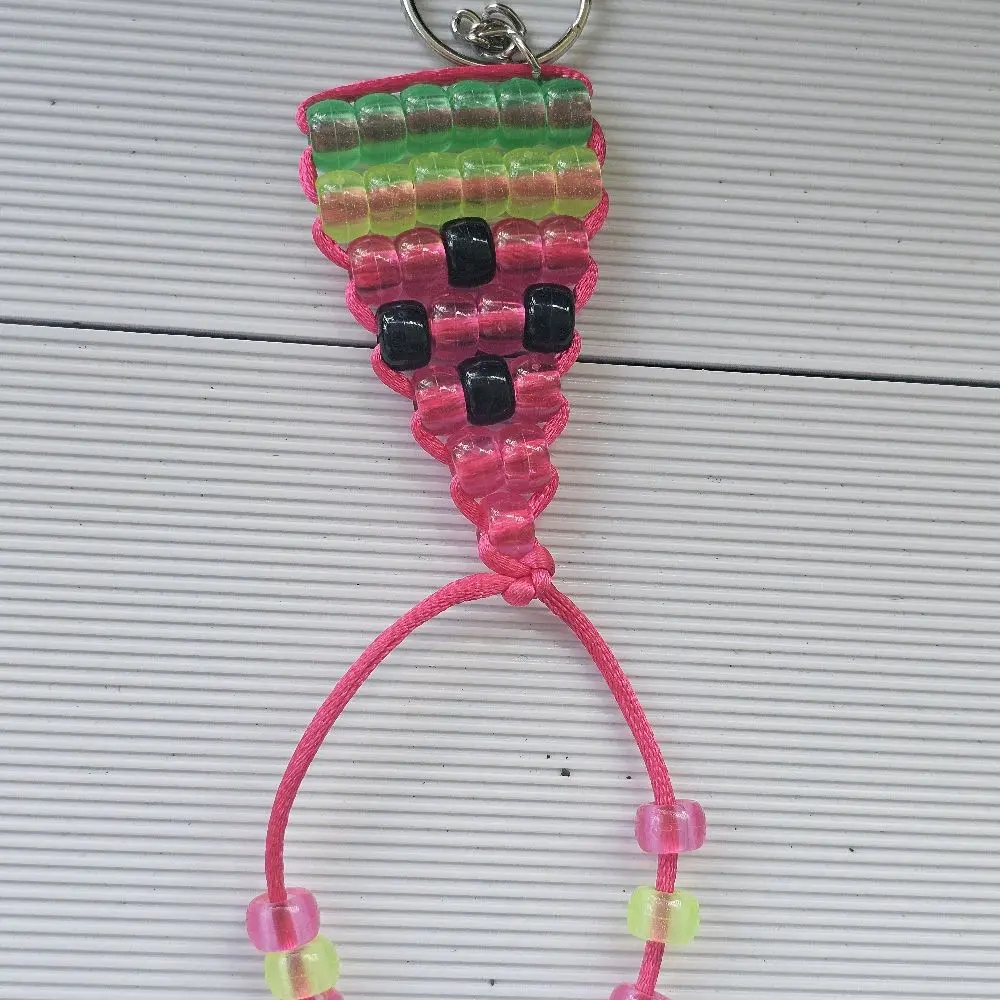 watermelon slice retro  Pony Bead Kandi Keychain, Handmade Stylish Practical Casual 80s-90s Nostalgic Trending Animal Fidget Accessory, Gifts  #mandimakesit