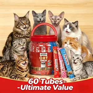 MEWNO Lickable Cat Treats - 60 Ct Variety Pack Puree, Hydrating Wet Cat Food Topper for Picky Eaters