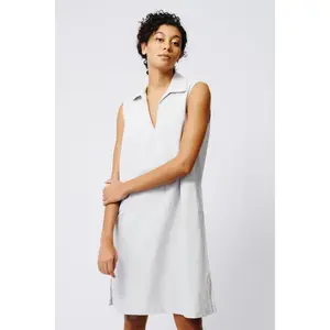 Eden Sleeveless Collared V Dress - Stone