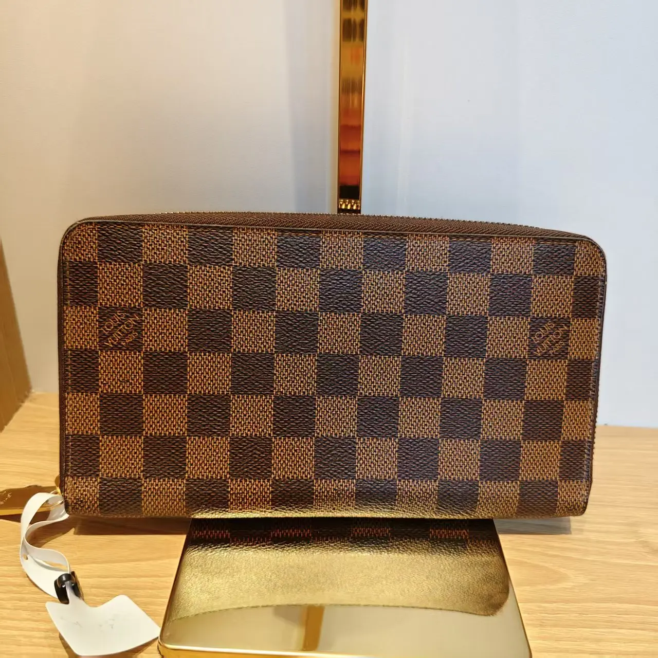 Pre-owned Louis Vuitton leather Small Leather Goods Damier Ebene Zippy Full‑Zip Long Wallet++bag charm++