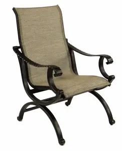 Castelle Telluride Sling Dining Chair with Antique Dark Rum Frame and Augustine Oyster Sling