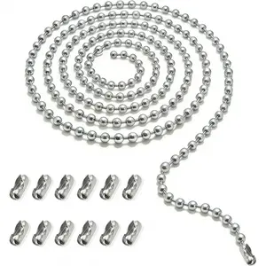 Ceiling Fan Pull Chain Extension, 120 In Ball Chain With 12 Connetors, Adjustable Length Ceiling Fan Chain, Fan Pull Chain Set For Ceiling Light Lamp Chain (3mm Bead Diameter)