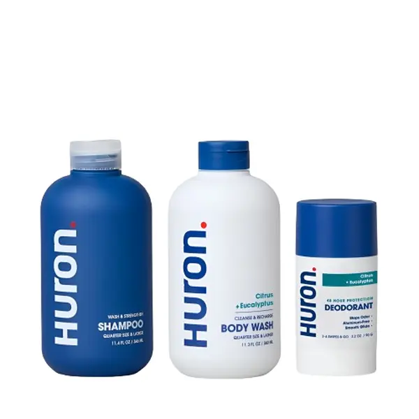 Men's Starter Set, 3-in-1 Grooming Kit, Shampoo Body Wash Cologne Set, Strong Healthy Hair, Clean Moisturized Skin, Long Lasting Scent, 48 Hour Scent Protection, Easy Daily Grooming Routine, All in One Self Care Kit, Huron