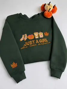 Embroidered Just A Girl Who Loves Fall Sweatshirt, Pumpkin Coffee Autumn Shirt, Fall Girl Crewneck, Cozy Season Shirt, Autumn Gift
