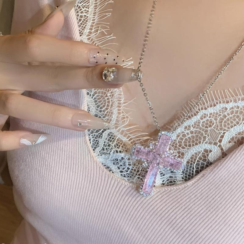 Pink Cross Necklace Everyday Fashion Accessory for Men and Women Ideal Christmas Gift with Elegant Design and Durable Chain