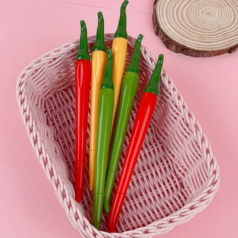 Creative Design Cute Fake Chili Vegetable Ballpoint Pens, Ballpoint Pen Set, Novelty Pens, Fun Stationery, Gift Prize, Office Supplies, Smooth Writing, 6/12/24/48pcs