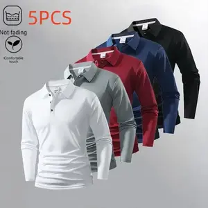 Men's 5-piece long sleeved polo shirt, quick drying, breathable, wrinkle free, business and casual collar T-shirt, available in multiple colorsRAIMENTRY