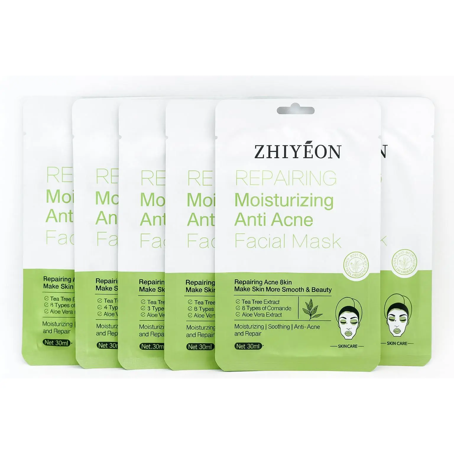 Tea Tree Anti-Acne Facial Sheet Mask with Aloe Vera & 5 Ceramides, – Repairing, Soothing, Moisturizing Face Mask for Acne-Prone & Sensitive Skin, Hydrating Repair Mask (30ml)