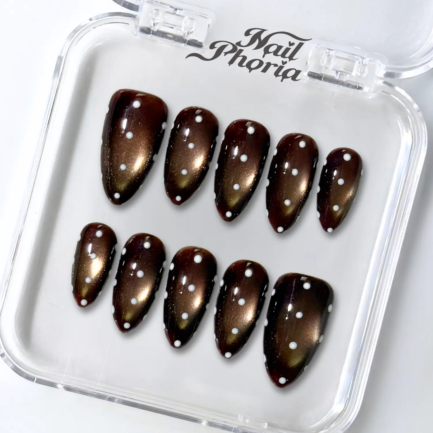 NailPhoria MOCHA MARSHMALLOW - Fall Handmade Press-On Nails | Reusable, Salon-Quality, Long-Lasting, Glossy Design - Short Almond 22mm