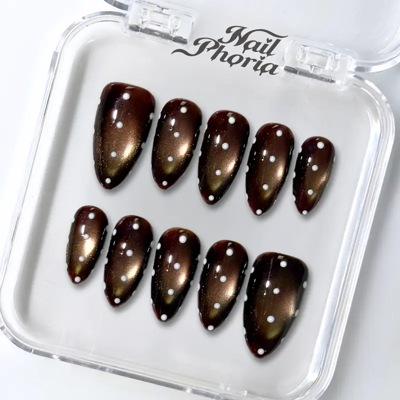 NailPhoria MOCHA MARSHMALLOW - Fall Handmade Press-On Nails | Reusable, Salon-Quality, Long-Lasting, Glossy Design - Short Almond 22mm