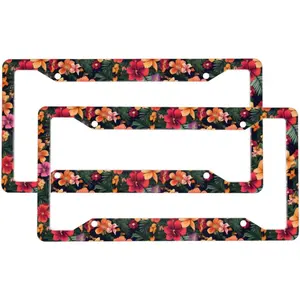 Tropical Floral License Plate Frame 2 Pack Accessories Cars Decor 12.3 X 6.3 Inches for Men Women