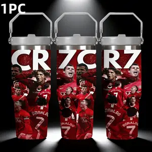 1pc 30oz CR7 Manchester United era-themed stainless steel insulated cup with handle and straw. Perfect for sports fans.