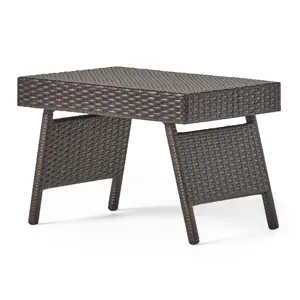 24.00*16.00*15.50 Inch Brown PE Wicker Folding Snack Table, All-Weather Faux Rattan Construction, Space-Saving Portable Lap Table, Neutral Accent Table for Patio Balcony Garden and Outdoor Furniture