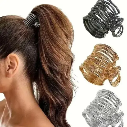 3pcs Simple Metal High Ponytail Hold Round Column Hair Claw, Versatile High-Quality Shark Clip Hair Clips for Daily Use and Casual Gatherings, Spring Clip, Claw Clip Pack, Hair Claws Set