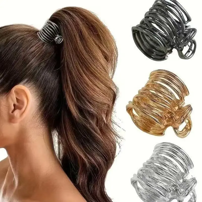 3pcs Simple Metal High Ponytail Hold Round Column Hair Claw, Versatile High-Quality Shark Clip Hair Clips for Daily Use and Casual Gatherings, Spring Clip, Claw Clip Pack, Hair Claws Set