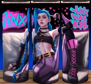 Jinx was Here Arcane League of Legends Anime  Cup Mug Tumbler 20oz with Lid & Straw, Stainless Steel, Lightweight Design for Hydration - Reusable, Stylish