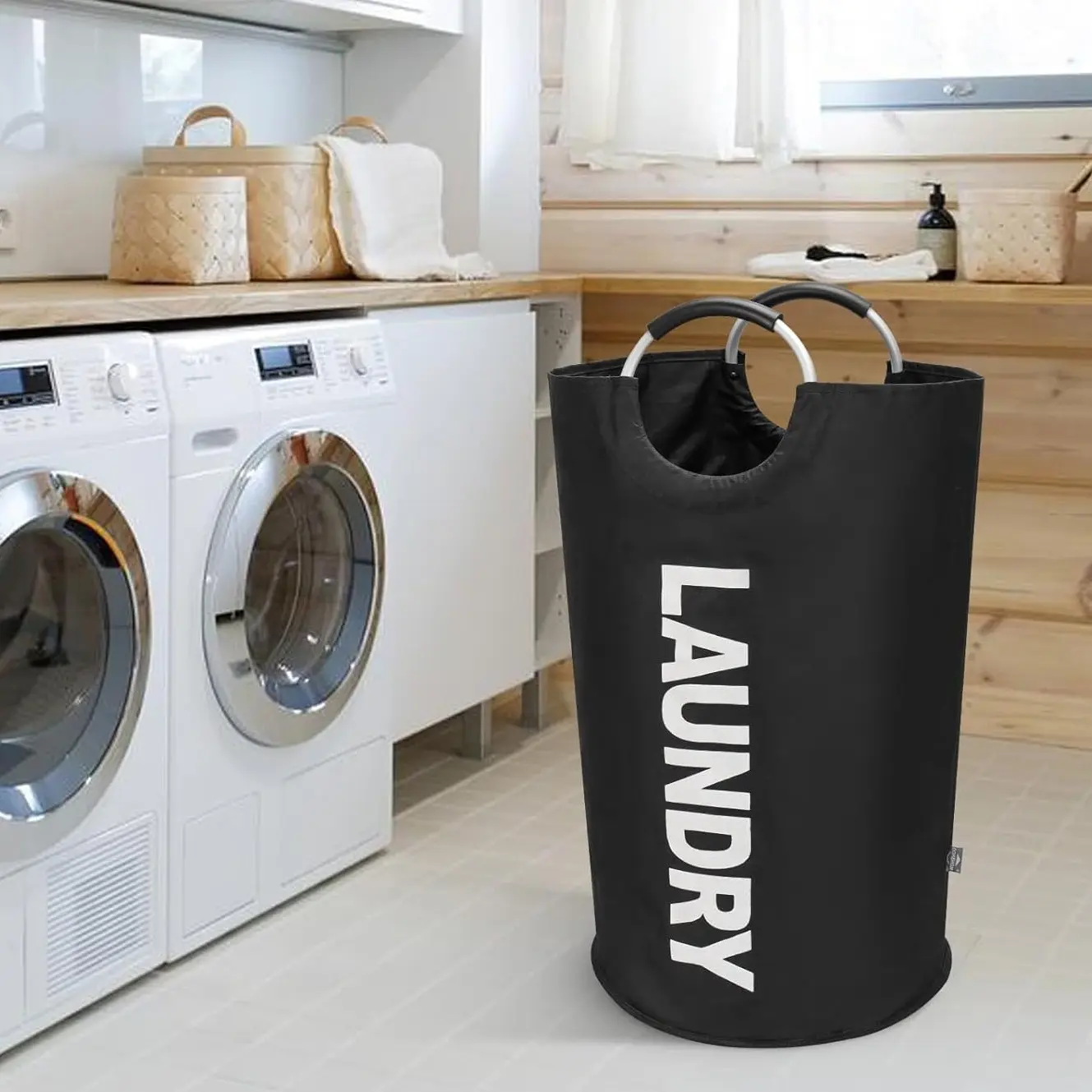 90L Large Laundry Basket,Laundry Hamper,Extra Large Dirty Clothes Hamper,Collapsible Waterproof Laundry Basket, Soft Foam Aluminum Handles, Space Saving Laundry Organizer, Family Bedroom Bathroom Laundry Room,Women Men Teens Kids,Apartment Essentials