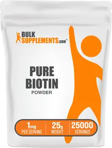 BulkSupplements - Pure Biotin Vitamin B7 Powder - Healthy Skin, Hair, and Nails - 10g-1kg - 1mg per Serving