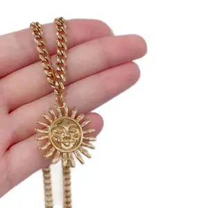 Summer Vibes Sunshine Necklace - Gold Chain with Sun Face Pendant Jewelry Accessory