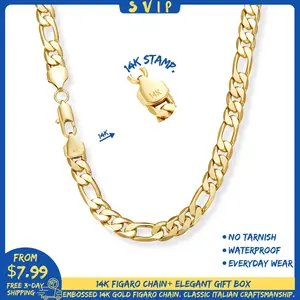 Fully Upgraded Men's 14K Gold-Plated Brass Figaro Chain Necklace - 2mm/10mm Width, 20-26in Lengths, Italian-Style Cuban Design, Anti-Tarnish Nano-Coating, Hip-Hop Street Style, Minimalist Layered Jewelry, Ideal Men's Gift