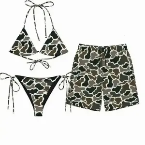 Matching Camo Bikini and Swim Shorts Set, Couple Beachwear Outfit FUR