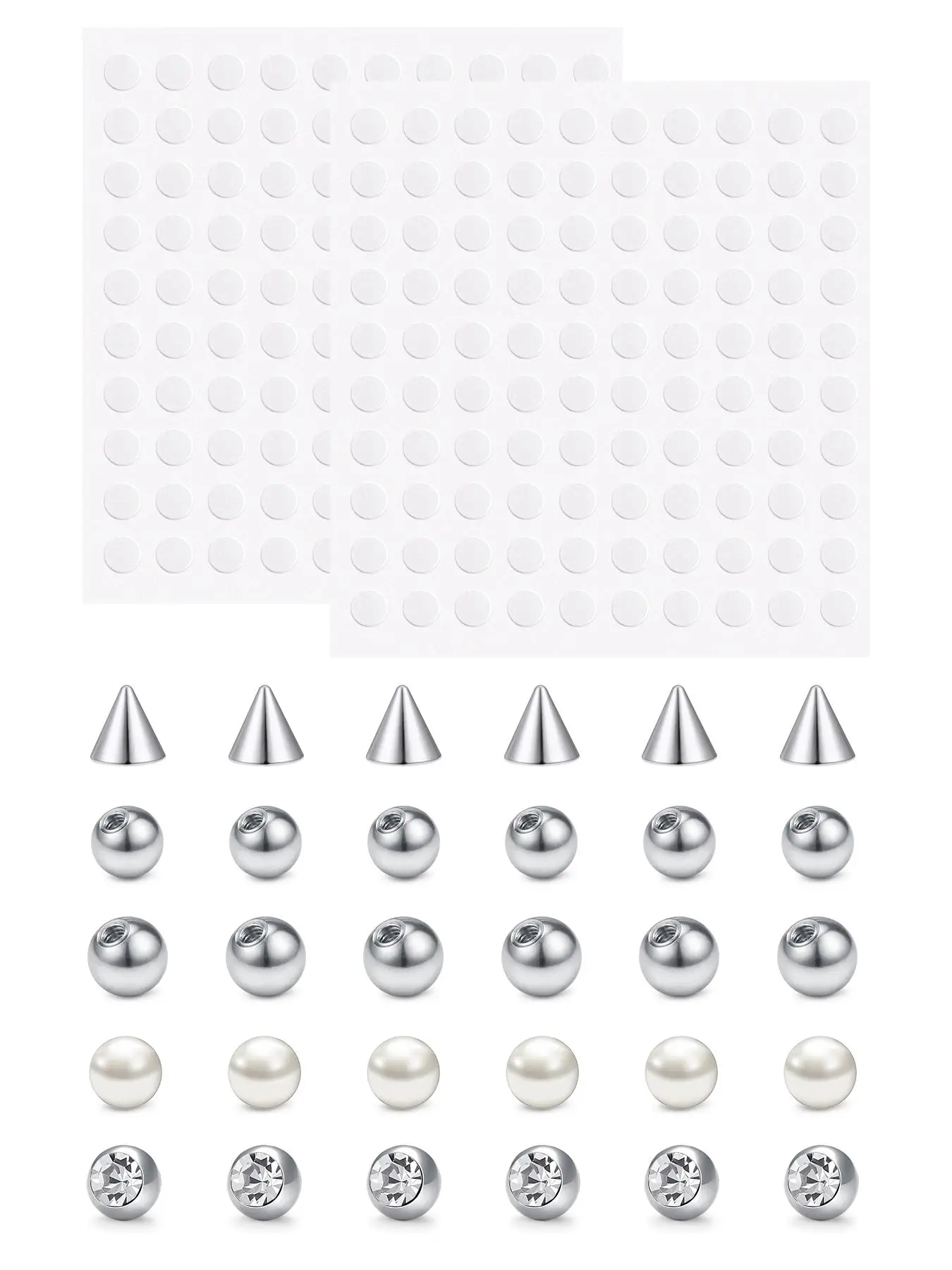 Fake Eyebrow Ring Fake Lip Labret Studs Replacement Balls Spike with 2 sheet 100pcs Sticker Non-Piercing Chic Body Jewelry Fake Skin Piercing