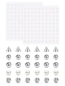 Fake Eyebrow Ring Fake Lip Labret Studs Replacement Balls Spike with 2 sheet 100pcs Sticker Non-Piercing Body Jewelry Fake Skin Piercing