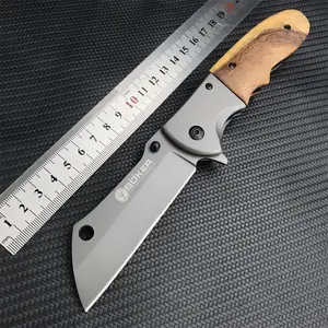 Folding knife, Outdoor camping knives, with natural walnut handle and choil design, crafted from high-hardness 5Cr13Mov steel, with ergonomic, slip-resistant grip, ideal for outdoor camping and hiking, and knife collectors