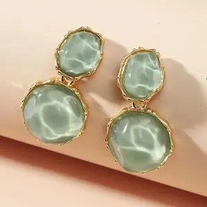 Fashion Green Crystal Oval Dangle Earrings for Women Girls Elegant Resin Acrylic Round Geometric Earrings Jewelry Accessories