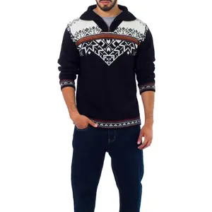 NOVICA Artisan Handmade Men's Alpaca Sweater Black White Zipper Turtleneck Wool Clothing Peru 'Midnight Snow'
