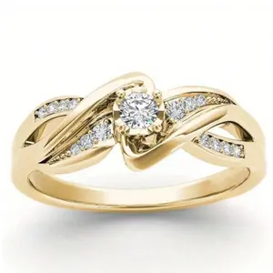 18k Gold Plated Sparkling Cubic Zirconia Engagement Ring, Elegant Engagement Ring - Perfect Gift for Women on Valentine's Day