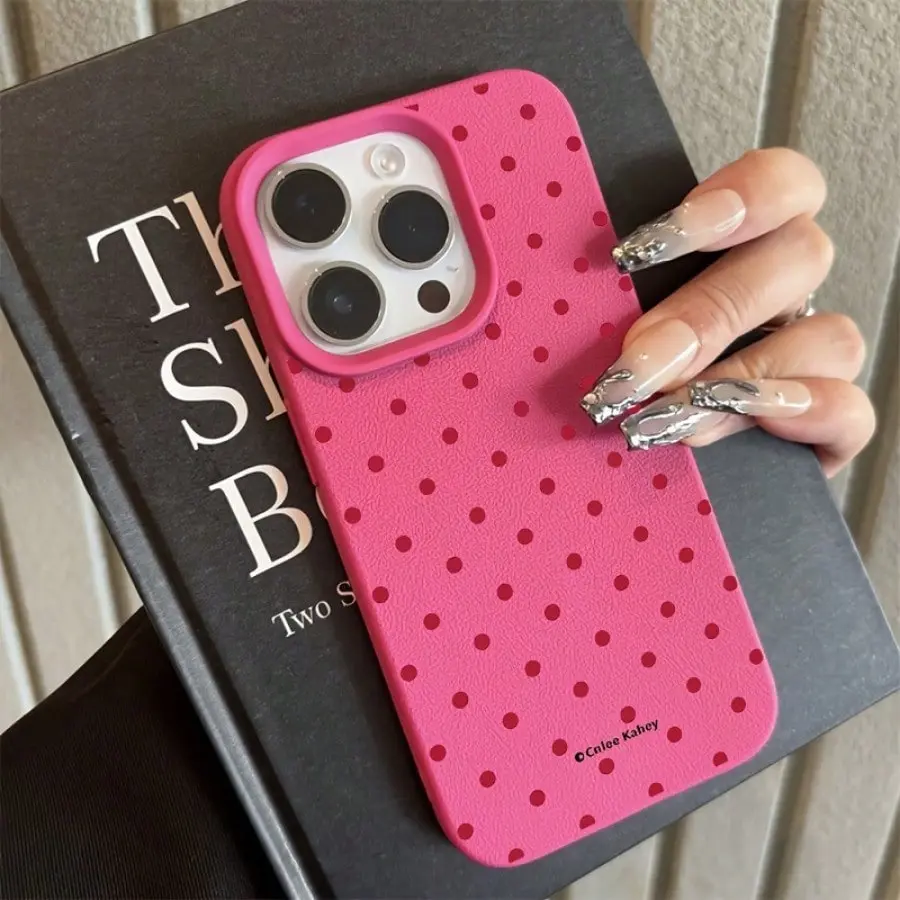 TPU Protective Smartphone Casing - Fashionable Red Polka Dot Design with Large-Hole Imitation Leather Texture, Compatible with 17,16,15,14,13,12,11 Cellphones, Ideal Gift for Friends, Mobile Phone Cover Accessory by summerwins