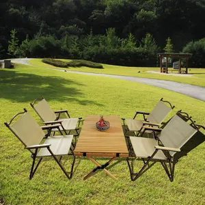 Multi-Function Foldable and Portable Dining Set, 1 Dining Table & 4 Folding Chairs, Natural Wood, Morden,  for Indoor, Camping, Picnics,Natural