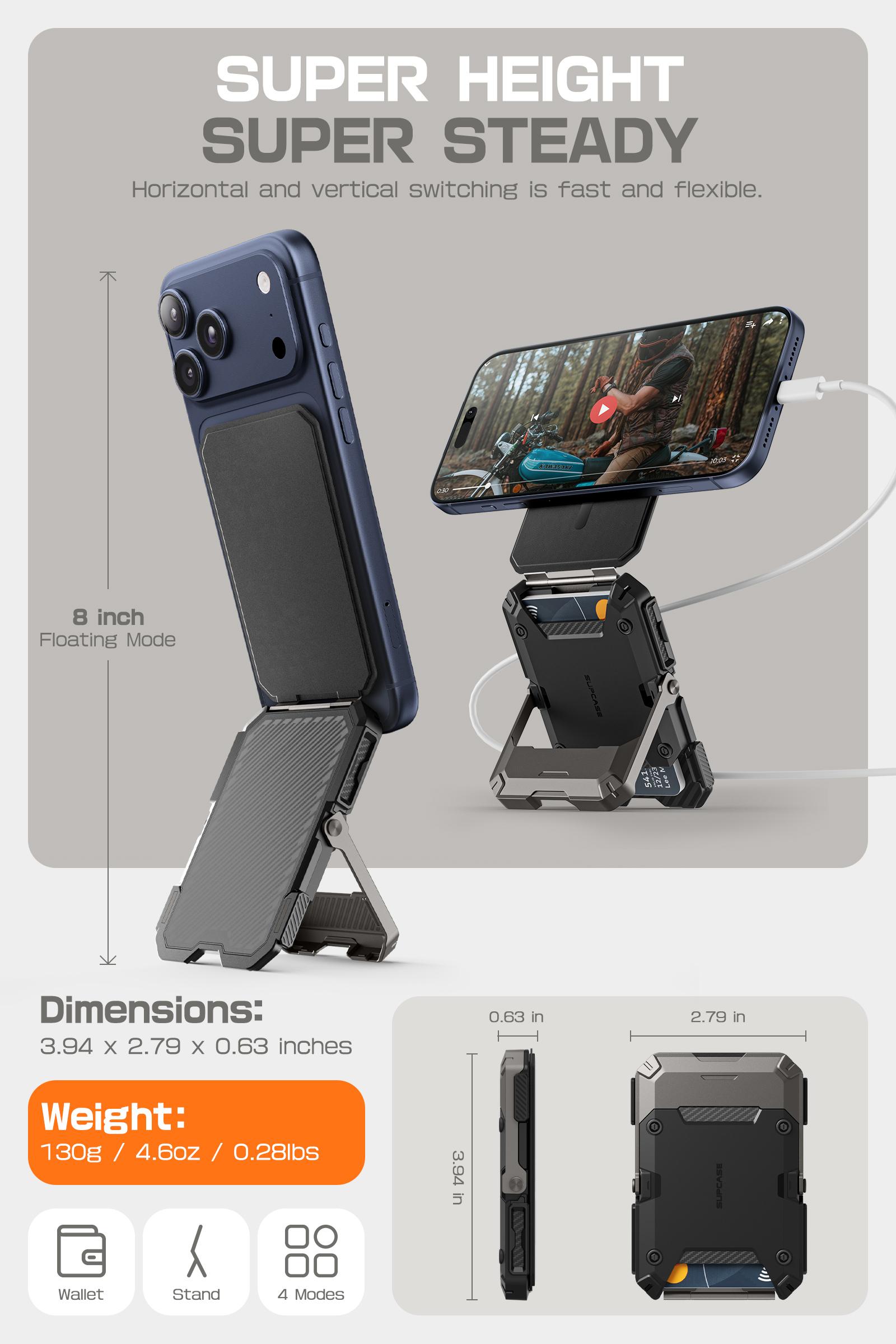 SUPCASE Magnetic Wallet with Stand Compatible with MagSafe, Hold 5 Cards,Adjustable Stand,RFID Blocking,Tripod Phone Stand Magnetic Credit Card Holder for iPhone 17/16/15/14/13/12 Series, Black Smartphone Travel Gadgets, FathersDayGift