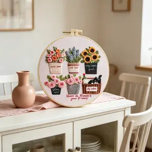 Beginner Cross Stitch Kit, Elegant Floral Design, Includes Cotton Fabric, Threads, Needles, Instructional Diagram, 20cm Bamboo Frame