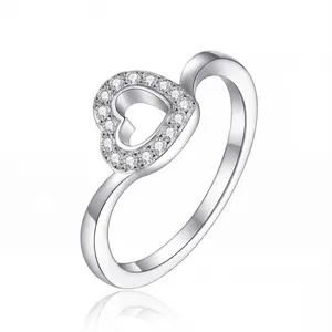 Little Love Heart Ring | Sterling Silver Pavé CZ | Open Heart Design
