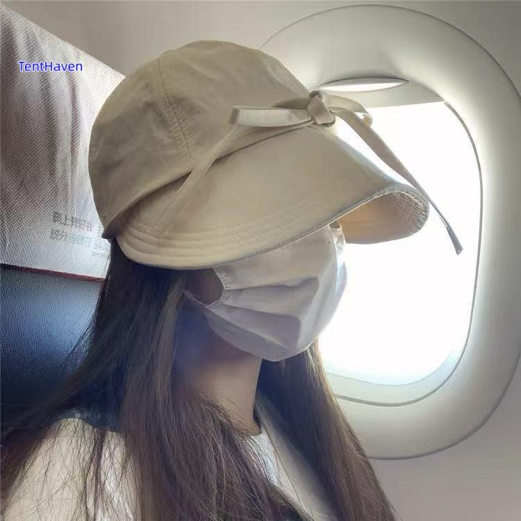 2026 Large brimmed sunshade hat, duckbill hat, women's casual strap, bow fishing hat, shopping face, small outdoor hat