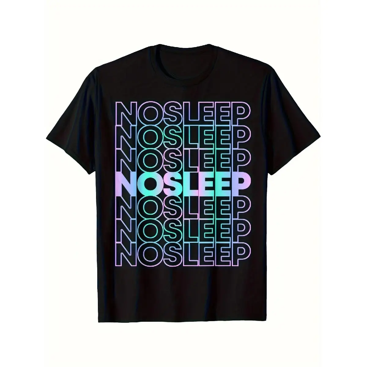 [100% Cotton] 100% Cotton Men's Heavyweight Black Rave Festival T-Shirt - No Sleep EDM Glow-in-the-Dark Neon Pink & Cyan Print, Retro Round Neck Short Sleeve Tee for Concerts, Parties, Nightlife (Machine Washable) - Ideal Gift for DJs & Music Lovers, Graf