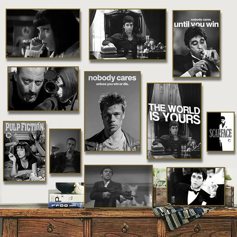 Classic Black & White Movie Poster Canvas Wall Art, Retro Cult Cinema Character Prints for Home Theater, Man Cave Decor
