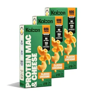 Kaizen High Protein Cheddar Mac & Cheese - Low Carb, Keto Friendly, High Fiber, Gluten-Free, Plant-Based, Non-GMO - 6.4 Ounces (Pack of 3)